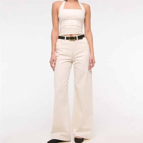 Abercrombie & Fitch Cream Wide Leg Jeans - Picture 1 of 6